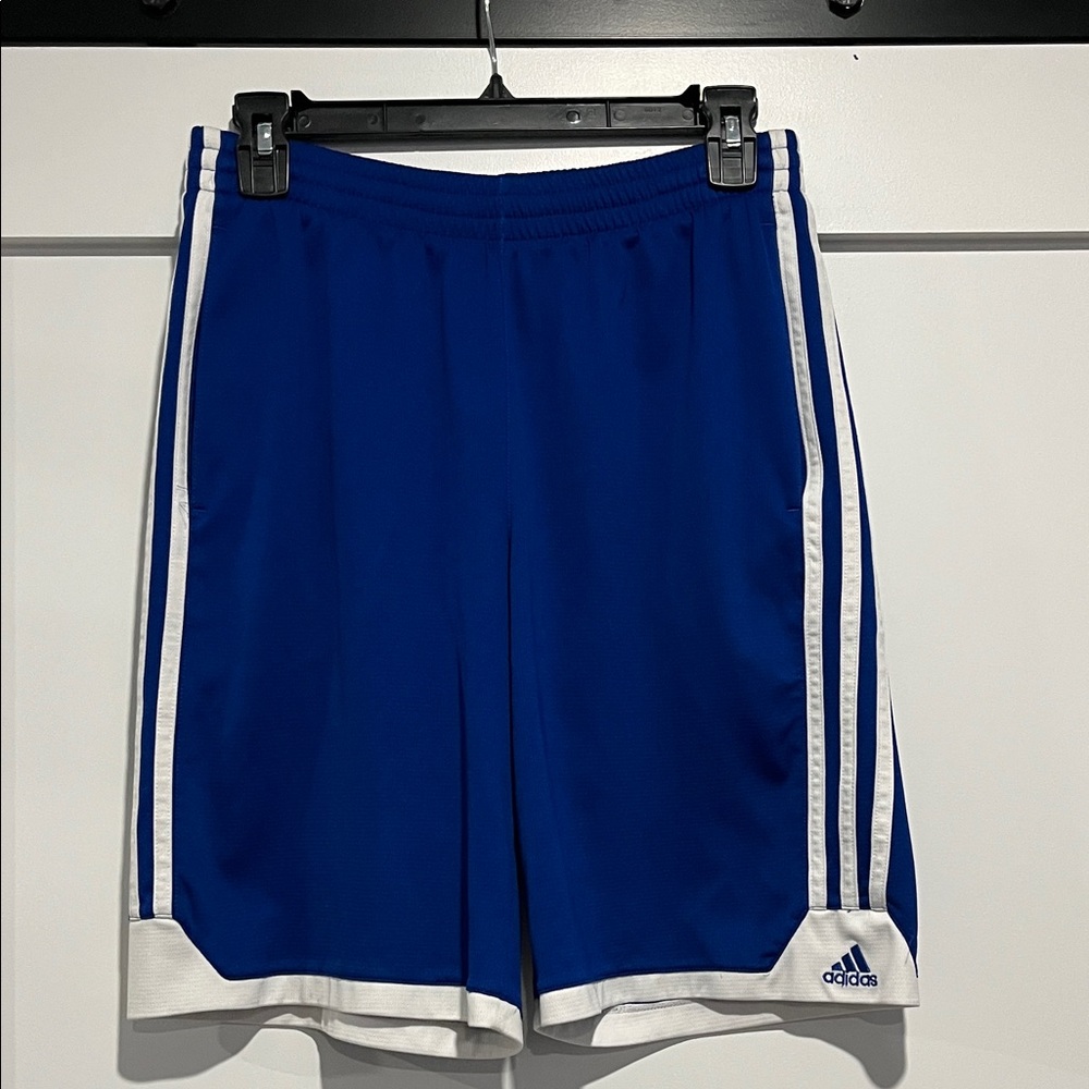 Adidas Men's Royal Blue Shorts with pockets & White Stripes L 14/16